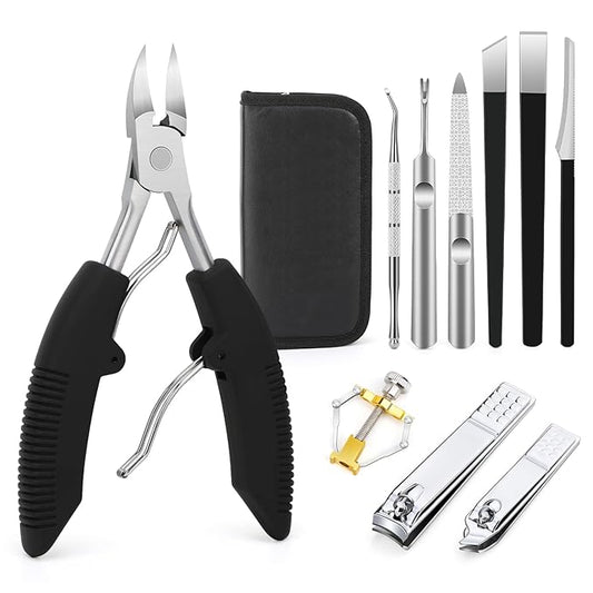 Segbeauty 10pcs Ingrown Toenail Removal Kit, Nail Clipper Toenail Clipper Manicure Pedicure Kit, Professional High Manganese Steel Blade Ingrown Toenail Corrector Tool Set for Remove Cuticle Callus