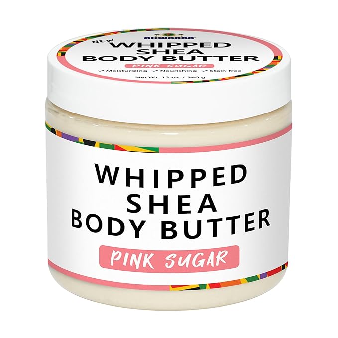 AKWAABA New Whipped Shea Body Butter (Pink Sugar) - Moisturizes, Glows & Softens Skin | Natural Raw Shea Butter | For Dry Skin | 12 oz / 340 g