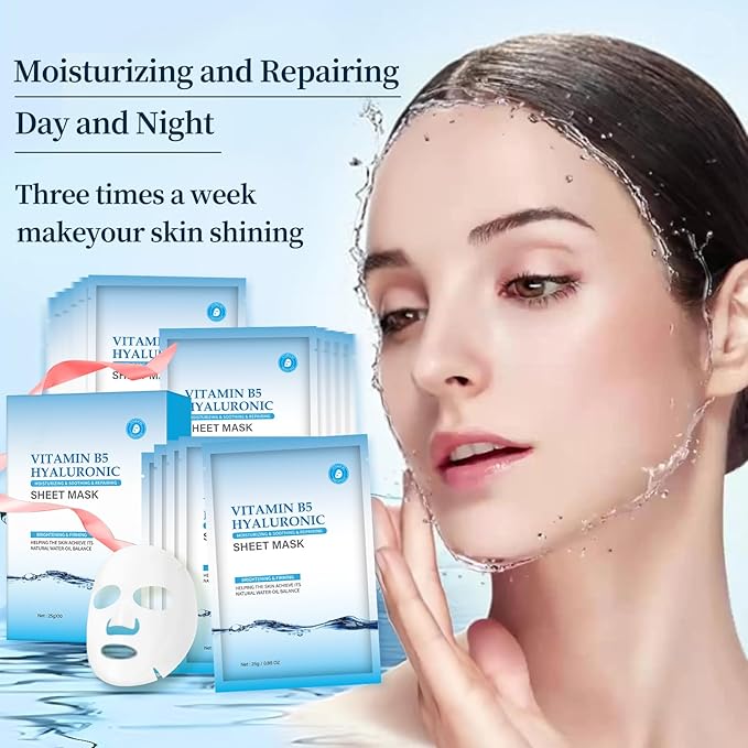 Moisturizing Face Mask Hydrating Face Mask Skin Care Facial Masks Sheets Hyaluronic Acid Sheet Pack With Vitamin B5 Sheet Masks for Women Face Masks Beauty Sheet Masks Hydration Gifts 10 Packs