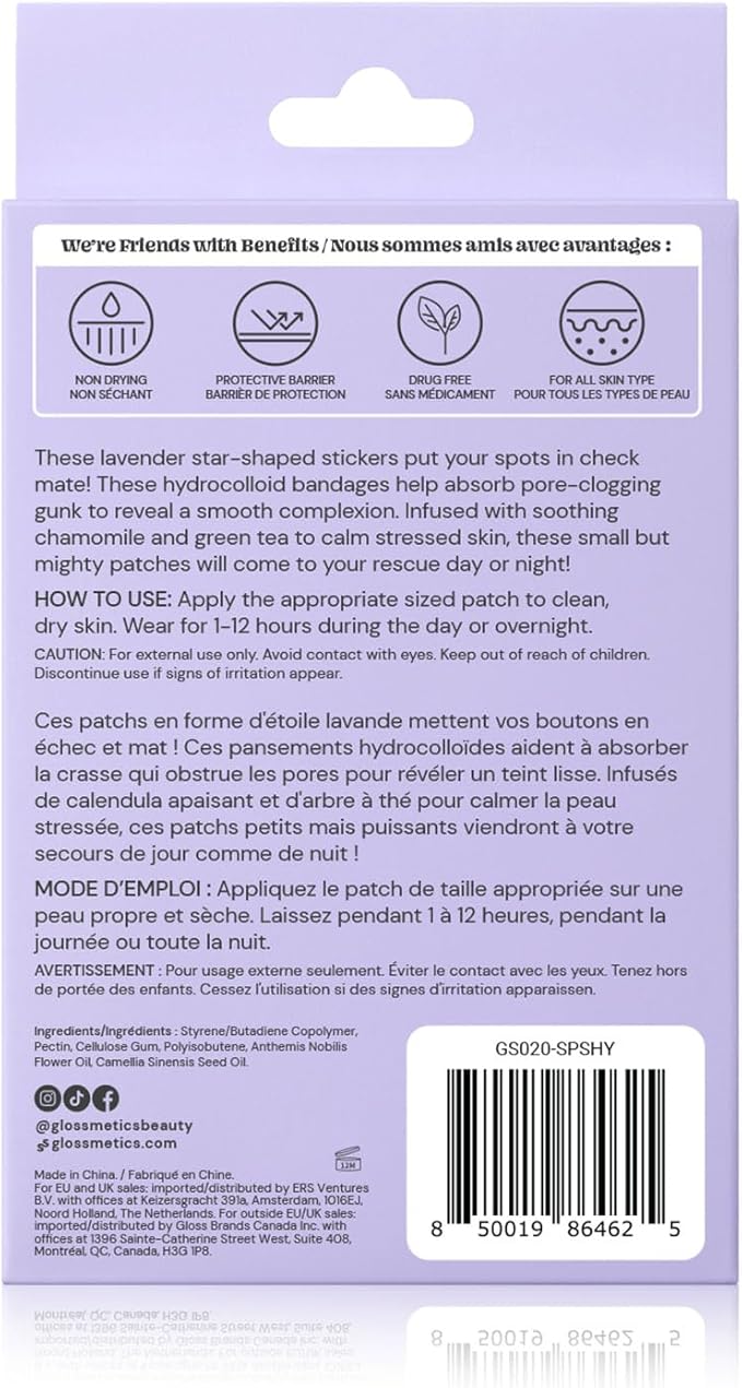 Glossmetics Sticker Slap Clear Blemish Patches. Invisible Fast Acting Zit and Blemish Patch. Cute Spot Stickers for Face, Soothe & Reduce Redness. Vegan & Cruelty Free, 40 Star Patches