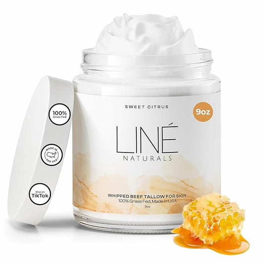 Whipped Beef Tallow for Skin - 100% Pure, Grass Fed Tallow Moisturizer for Face and Body - Organic Honey Beef Balm for Sensitive Skin - Quick Absorbing Hydration (Sweet Citrus)