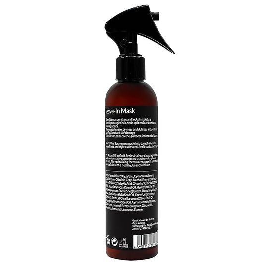 Gold Series Leave-In Hair Mask – Argan Oil Hair Mask Enriched with Keratin – Nourishing and Gently Detangling Leave In Conditioner Spray For Curly Frizzy or Damaged Hair, 8.4 Fl.oz