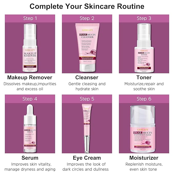 Gifts for Women,Skin Care Set,Anti-aging Moisturizing Repair Soothing Snail Mucin Serum Hydrating Facial Skin Care Routine Kit for Dull Skin & Dry Skin,Travel Skincare Gift Set Teenage Teen Girl Gifts