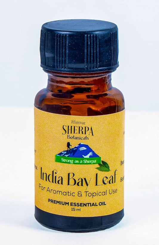 Sherpa Botanicals Indian Bay Leaf Essential Oil - 100% Pure & Natural Oils - Ideal for Diffuser Blends, Aromatherapy, Home Fragrance - Herbaceous Aroma for Home & Wellness - Vegan, Paraben-Free, 15mL