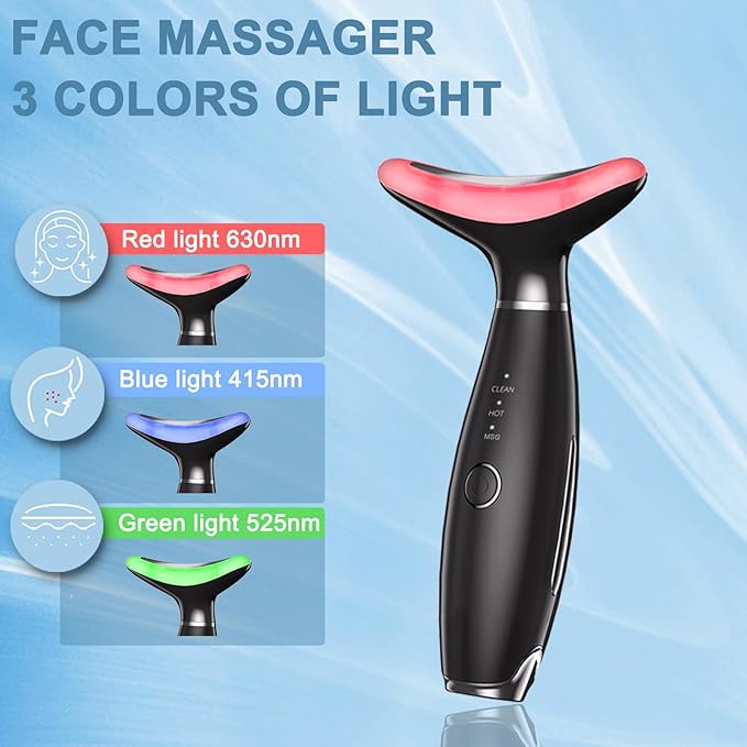 Face and Neck Beauty Device,3-in-1 Led Face Tool,Facial Massage for Skin Care (Black)