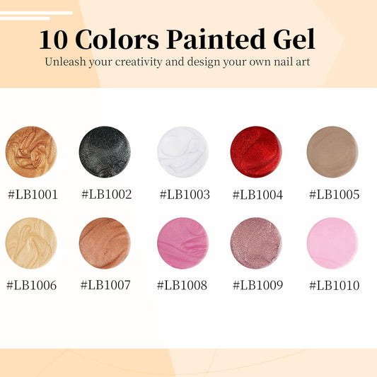 JODSONE Nail Art Gel Liner Set 10 Colors Glitter Red Black Pink Gel Nail polish Need U V Lamp Cured with Thin Brush at Home Salon Design