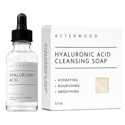 Asterwood Hyaluronic Acid Serum 1 oz + Hyaluronic Acid Cleansing Soap 3.5 oz