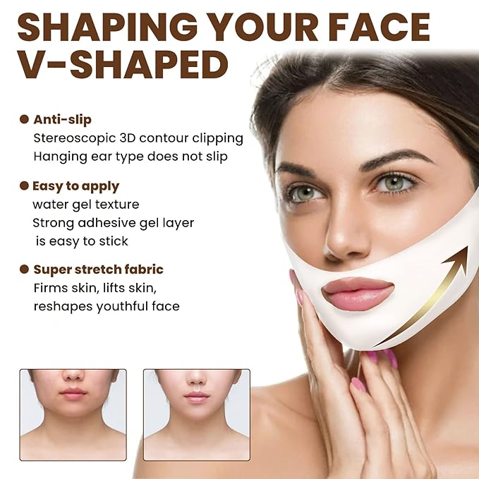 V Line Lifting Mask, 5 Pcs V Shaping Face Masks, Hydrogel Collagen Mask with Aloe Vera, Neck Tightening Tape Patch Jawline Contour Firming Band, Double Chin Reducer Face Full of Vitality