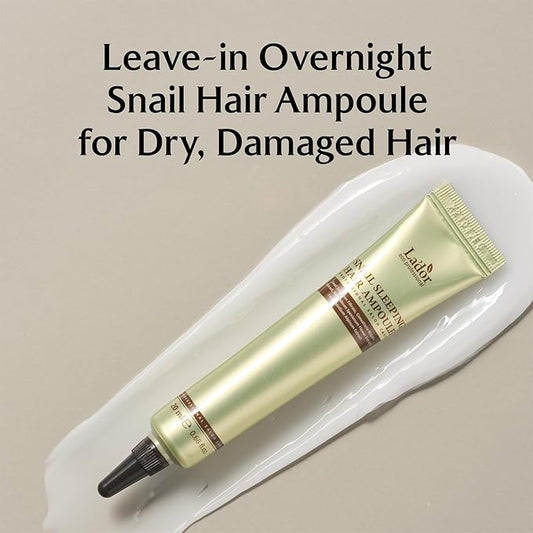 LA'DOR Snail Sleeping Hair Ampoule Serum - Intensive Overnight Leave-In Mask - Treatment for Frizzy Dry Damaged Thinning Hair Korean Haircare LADOR
