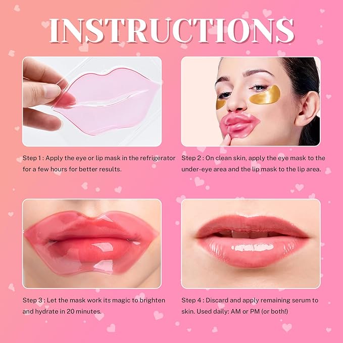 40 Pcs Lip Masks & Under Eye Masks, 24K Gold Gel Crystal Collagen Under Eye Patches for Puffy Eyes and Dark Circles, Effectively Moisturizing the Lip & Eye Skin, Reducing Wrinkles & Fine Lines