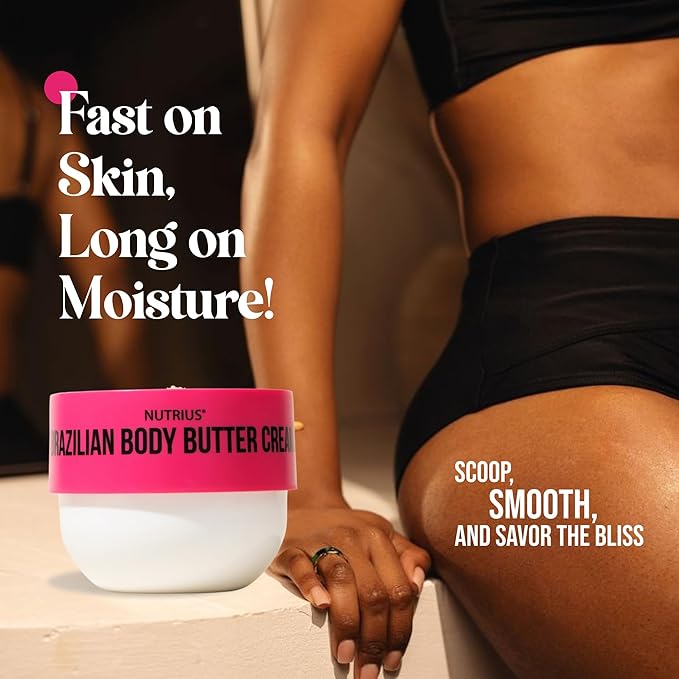 Nutrius Brazilian Body Butter Cream Berry Bliss - Experience Luxe Hydration, Acai, Mango, Cocoa & Cupuacu, Vitamin C for Radiant Glow - Vegan & Cruelty-Free Formula, Crafted for Silky-Smooth - 6 FL OZ