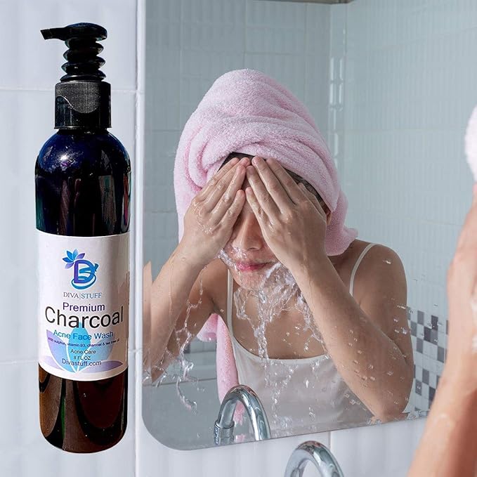 Diva Stuff Charcoal, Sulfur, Vitamin B3 and Tea Tree Premium Acne Control Face Wash - 8 Ounce