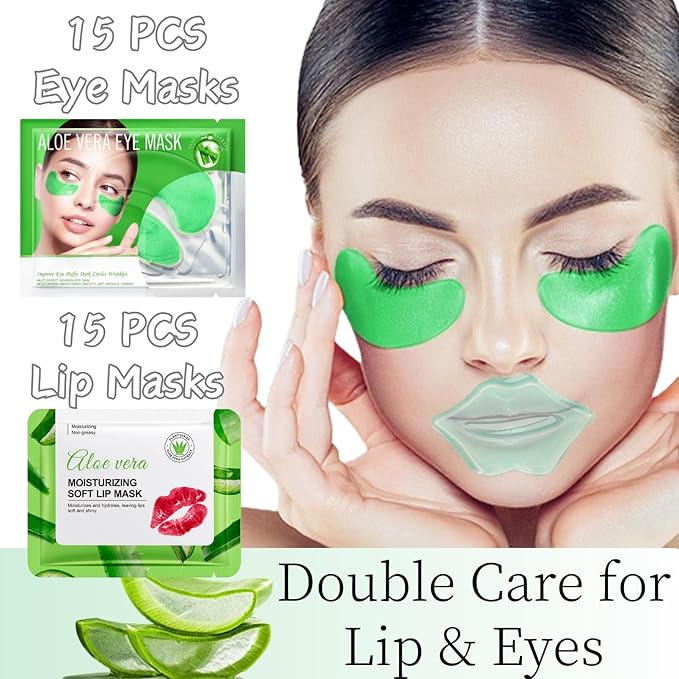 30 Pairs Lip Masks & Eye Mask - Aloe Vera Under Eye Patches for Women - Moisturizing Lip Mask for Women - Firming Eye Patches for Puffy Eyes and Dark Circles - Under Eye mask Easter Basket