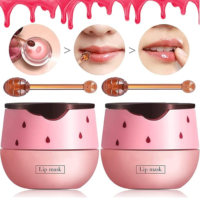 2 Pack Strawberry Lip Mask & Balm Pot - Propolis Moisturizing Hydrating Lip Sleeping Mask - Prevents Dry & Cracked Lips - Exfoliator (Strawberry)