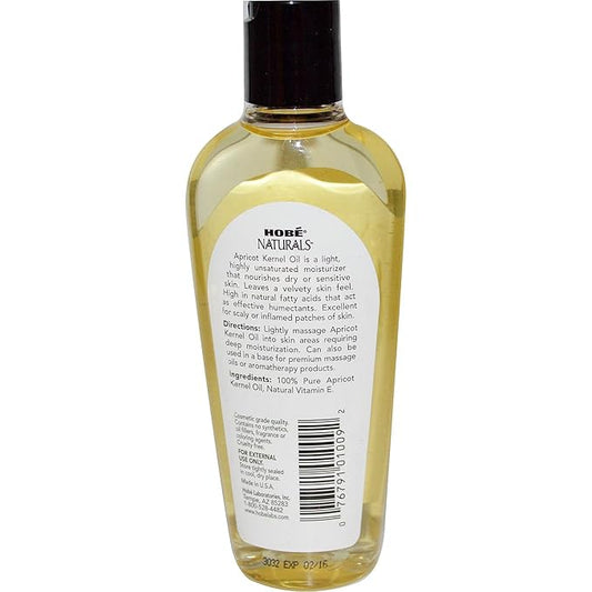Hobe Labs Apricot Kernel Oil 4 oz - Nourishes Dry Skin, Calms and Repairs, Improves Tone and Radiance, Nourishing Humectant, Easily Absorbed