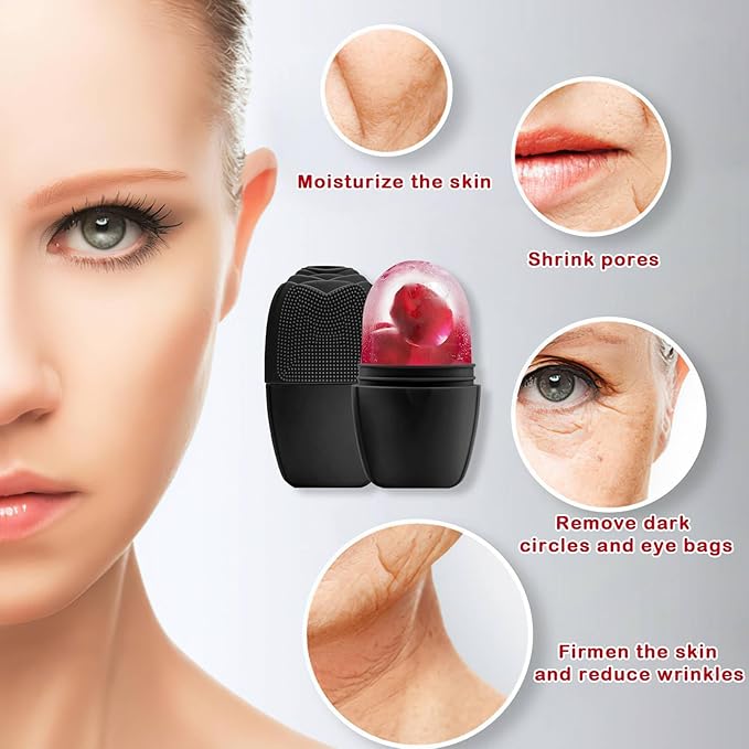 XHJRI Ice Face Roller Massager,Ice Cube Roller for Face, Eyes and Neck Naturally Conditioning and Skin Care,De-Puff Eye Bags,Reduce Migraine Pain,Reusable Massage Silicone Ice Mold (New Black)