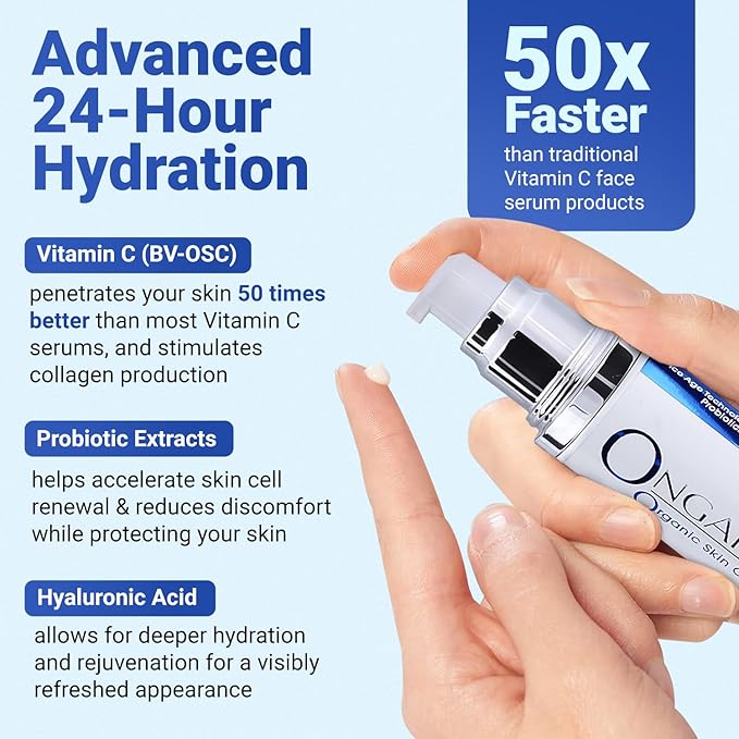 Ongaro Beauty - All-In-One Complete, Anti Aging Face Serum for all 7 Signs of Aging, Anti Wrinkle Serum and Hyaluronic Acid Face Serum with Vitamin C, Skin Moisturizer for Dark Spots - 1.7 Fl oz