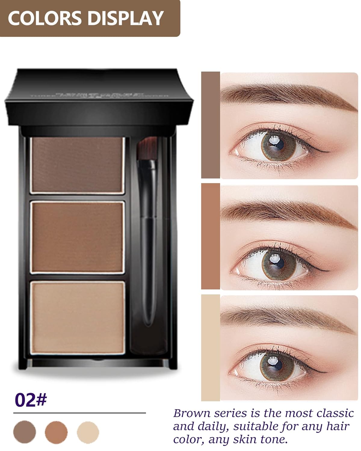 Eyebrow Powder Makeup Kit-3 Colors Eye Brow Powder Palette Long-Lasting Waterproof, Dark/light Brown Brow Filler, Fill & Sculpt Full Eyebrows for Women, With Mirror, Brow Brush & Razor-Set 02