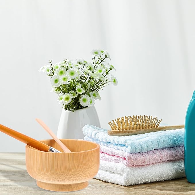 Wood Face Mask Mixing Bowl Set For Ladies Facial Skincare Clay Mixing DIY Vintage Facemask Bowl Kit with Mask Spoon Spatula Brush