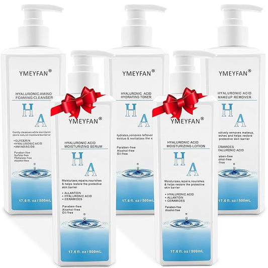 Skincare Set Gift for Women Wife, Large Skin Care Set, Paraben Free, Hyaluronic Acid Facial Kits for Esthetician Supplies Beauty Salon Family(17.6 Fl oz Makeup Remover, Cleanser, Toner, Serum, Lotion)