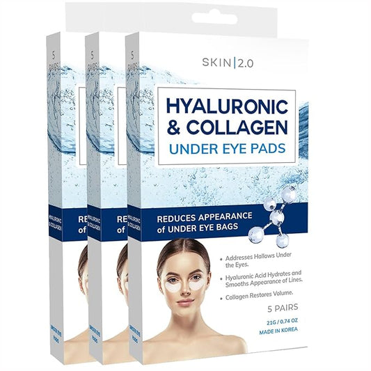 Hyaluronic Acid & Collagen Under Eye Patches - Dermatologist Tested, Hydrating, Reduces Bags & Wrinkles - Anti-Aging, Clean Beauty, Cruelty-Free Korean Skincare for All Skin Types - 15 Pairs