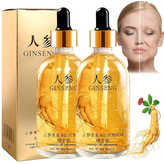 Ginseng Serum,Ginseng Polypeptide Anti-Ageing Essence Oil,Ginseng Gold Polypeptide Anti-Wrinkle Essence,One Ginseng Per Bottle for Tightening Sagging Skin Reduce Fine Lines (2PCS)