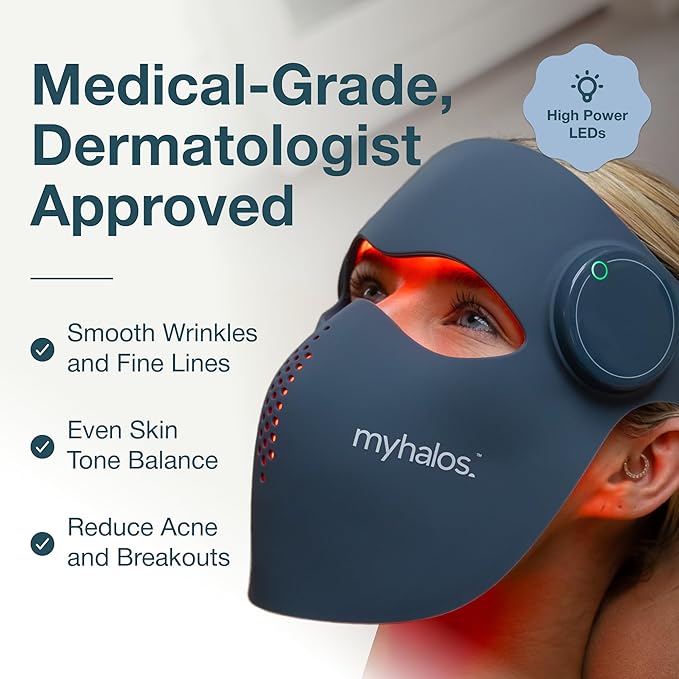 MyHalos® Red Light Therapy Mask for Face - LED Face Mask - Light Therapy with Redlight, Blue-Light & Near-Infrared, Skin Care Facial Device - Perfect for Wrinkles Fine Lines & Anti-Aging