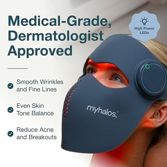 MyHalos® Red Light Therapy Mask for Face - LED Face Mask - Light Therapy with Redlight, Blue-Light & Near-Infrared, Skin Care Facial Device - Perfect for Wrinkles Fine Lines & Anti-Aging