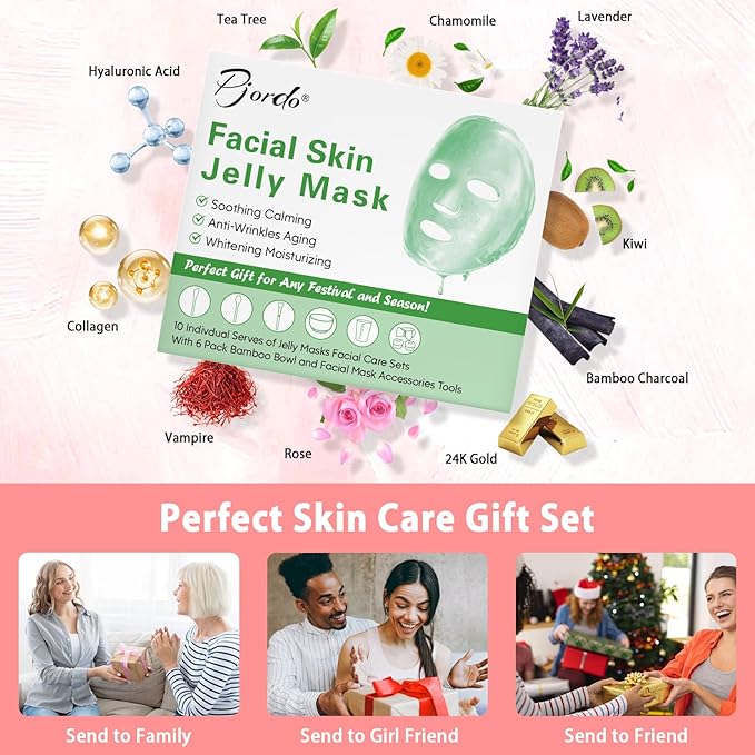 Jelly Masks Set for Facials Professional Spa,10 Pack Jelly Mask Powder with Mixing Bowl Set, Peel Off Hydrojelly Mask for Hydrating, Nourishing & Soothing, Gift for Women
