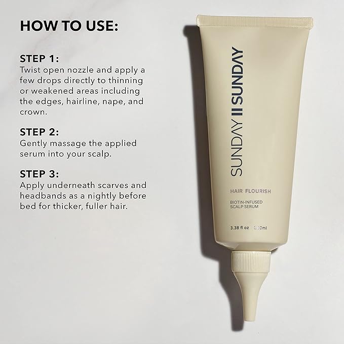 SUNDAY II Hair Flourish - Award Winning Nourishing Overnight Oil-Based Serum for Thicker, Visibly Longer Hair - Keeps Hair Looking, Feeling and Smelling Fresh - 3.38 fl oz