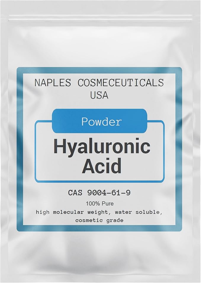 Hyaluronic Acid Powder Pure High Molecular Weight Cosmetic Grade Water Soluble Sodium Hyaluronate for Skin Face Cosmetic Applications Make Your Own Serum