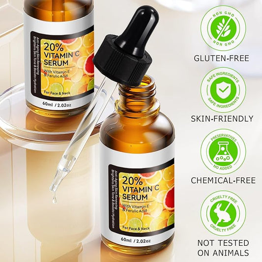 2Pack Vitamin C Serum for Face - Anti Aging Facial Serum with Vitamin C, Hyaluronic Acid, Vitamin E, Promotes Collagen Synthesis, Reduces Dark Spots And Wrinkles, 4.04 Fl Oz
