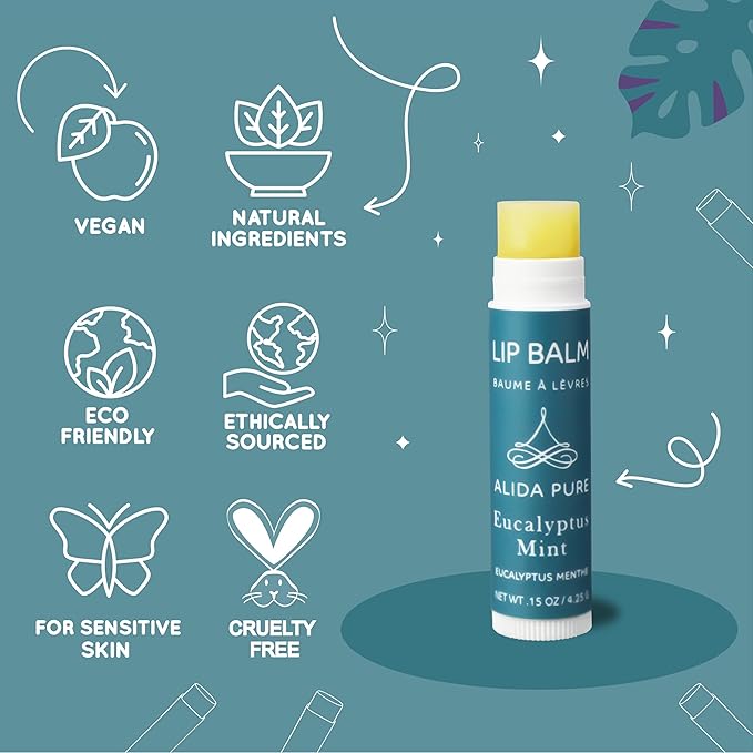 Eucalyptus Mint Lip Balm Collection, Vegan Lip Balm Set, Beeswax Free, with Avocado Oil, Organic Jojoba Oil, and Vitamin E, Natural Moisturizer for Dry, Chapped Lips, 3 Tube Set