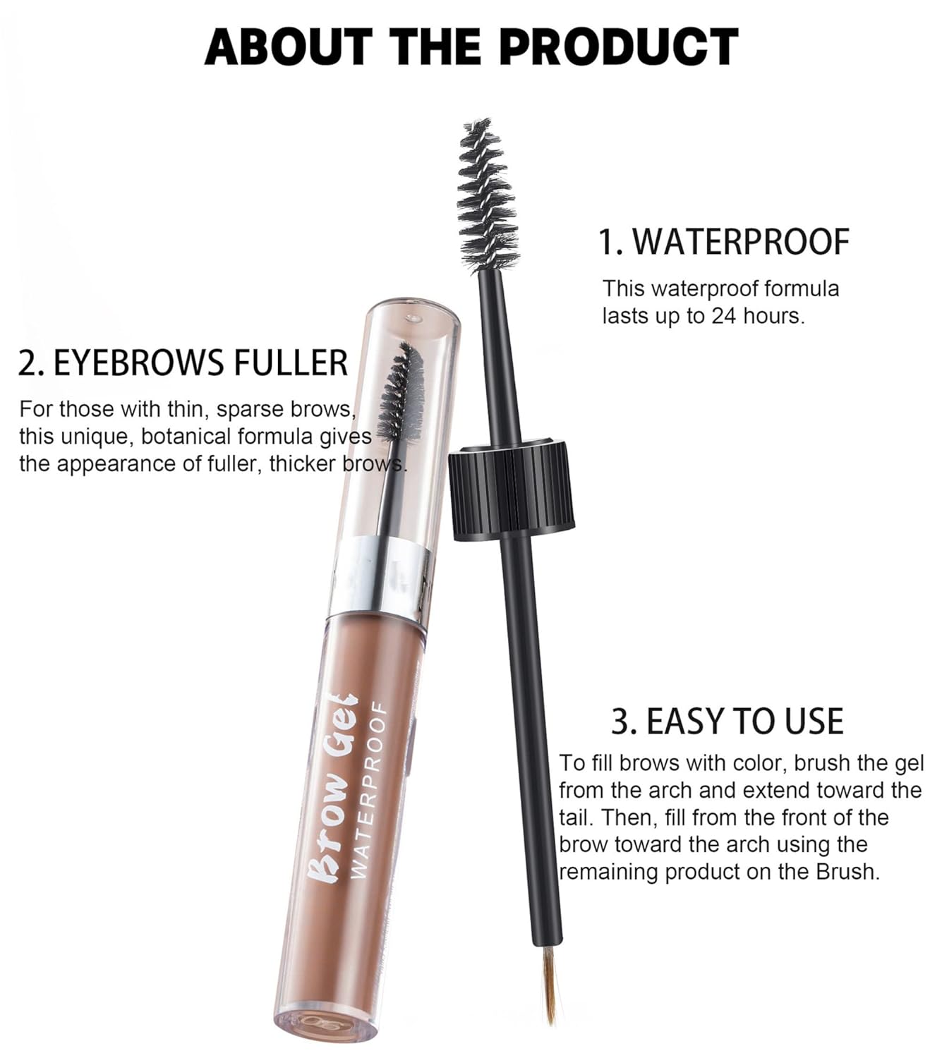 MAEPEOR Waterproof Eyebrow Gel 8 Colors Full-pigmented Long Lasting Liquid Brow Gel for Fuller & Defined Looking (#03 Medium Brown）