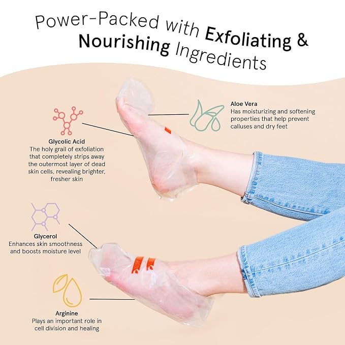grace & stella Award-Winning Foot Peeling Mask - Foot Peel Masks with Aloe Vera- Moisturizing Foot Masks That Remove Dead Skin, Exfoliating Foot Mask for Dry Cracked Feet (4 Pairs, Unscented)
