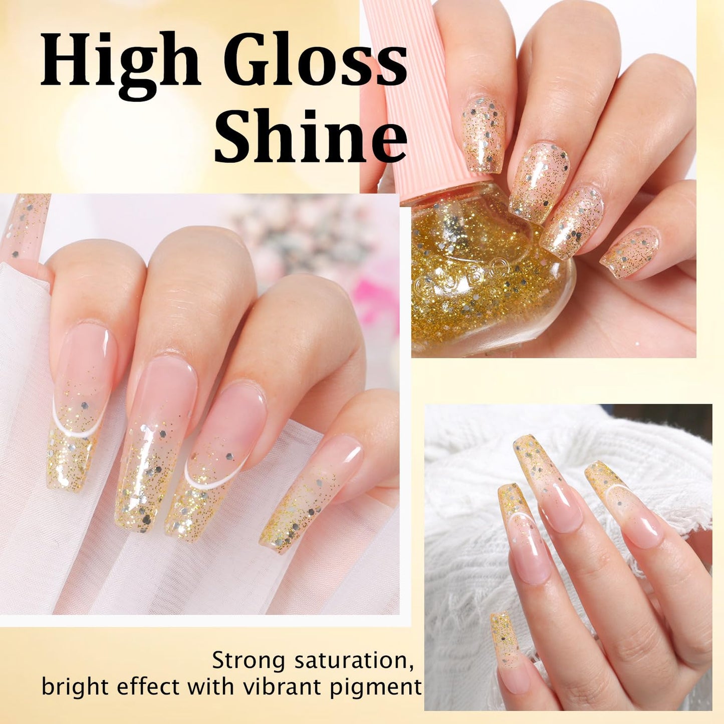 Major Dijit Quick Dry Nail Polish Glitter Yellow Summer Nail Lacquer for Nail Art Regular Nail Polish 0.41 fl oz.