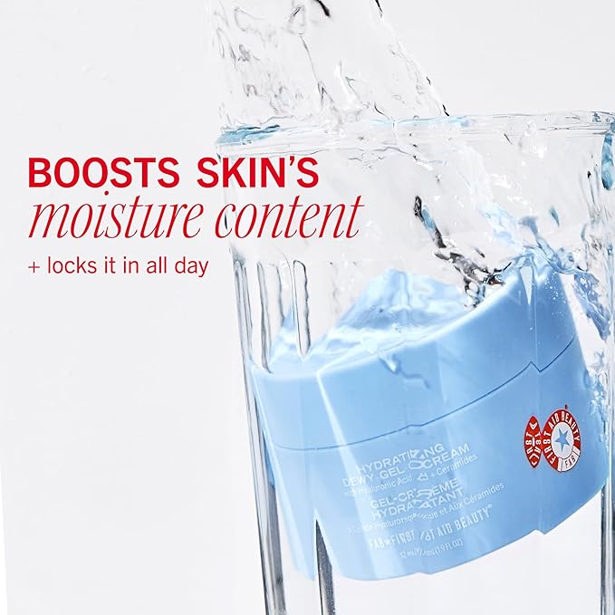 First Aid Beauty - Hydrating Dewy Gel Cream, Lightweight Oil-Free Facial Moisturizer with Hyaluronic Acid and Ceramides, Helps Reduce Excess Oil Build Up & Improve Skins Hydration, 1.7 oz