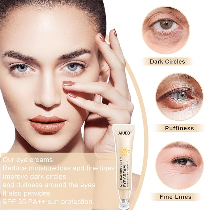 Scarman Mineral Eye Cream, 3-in-1 Anti-Aging Eye Cream, SPF 35, Wrinkle Care, Filter Phone Skin-Damaging Blue Light for Dark Circle and Fine Lines, 15ML(#02 Medium)