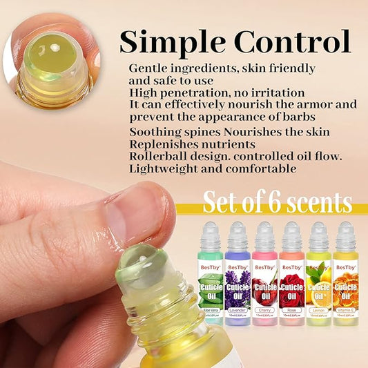 Cuticle Oil - Repaired Dryness Damaged Nails and Cuticle, Moisturizes, and Strengthener for Nails Care, 6 Bottle/10ml Rollerball