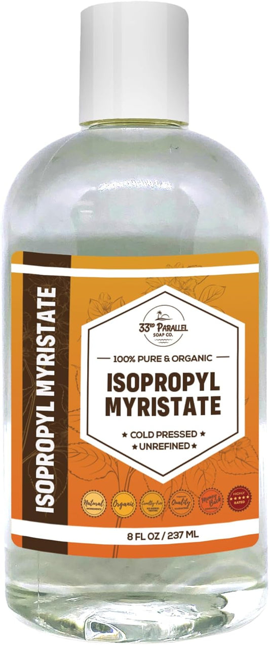 ISOPROPYL MYRISTATE (8 oz) Natural Plant Derived Cosmetic Grade IPM for Soap Making, Fragrances, Shampoo, Creams & Lotion, Makeup & Adhesive Remover, Antiperspirants & Deodorants | 8 Ounces