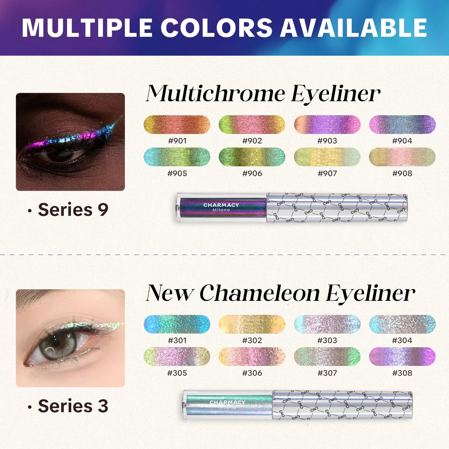 CHARMACY Chameleon Liquid Eyeliner, Liquid Glitter Eyeliner, Highly Pigmented, Metallic MultiColor Shifting waterproof Eyeliner, Ultra-Fine Tip, Longwearing, Smudge-proof (#306)