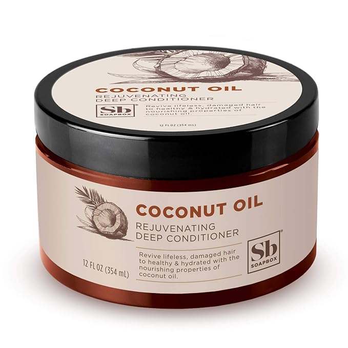 Soapbox Deep Conditioner, Hydrating & Rejuvenating Coconut Oil Treatment for Natural, Curly, Dry or Damaged Hair, Vegan Conditioner Harsh Sulfate, Paraben & Cruelty & Silicone Free, 12 Fl Oz