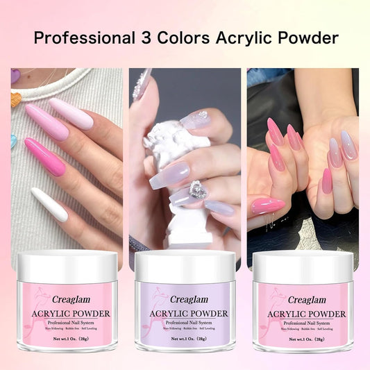 Super Acrylic Powder 28g: 3Pcs Large Capacity Fuchsia Pink Lilac Breeze Nail Polymer for 3D Art Carving French Extension - 1oz. Cherry Blossom Professional Acrylic Powder No Need Lamp