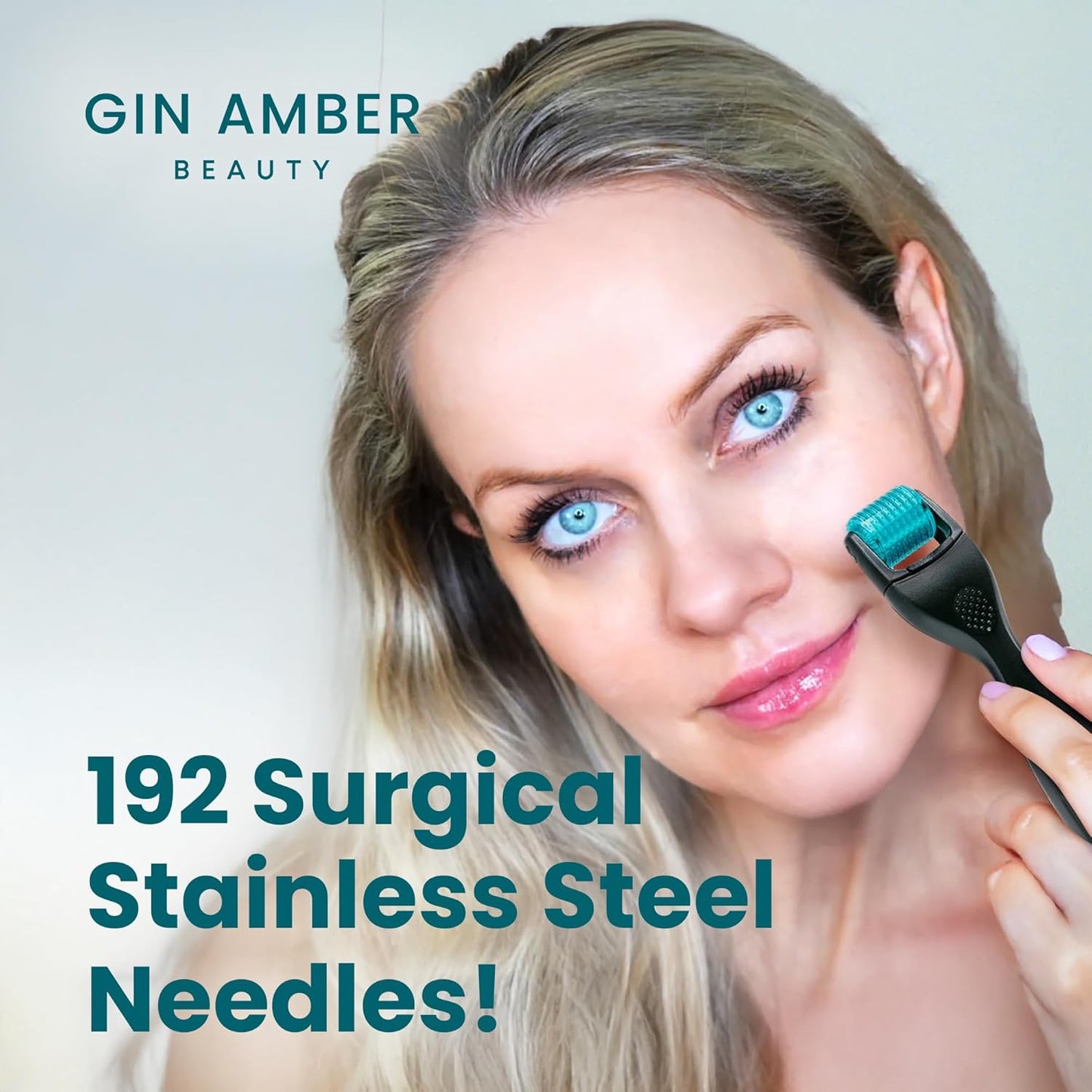 Gin Amber Beauty Derma Roller with Replaceable Head Design – 192 Real individual needles, Micro Needling Roller for Face, Beard, and Scalp Care, 0.25mm Face Roller