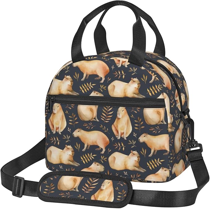 bassyil Capybaras Lunch Box Reusable Insulated Totes Lunch Bag Thermal Cooler Adjustable Shoulder Strap Bag for Men Women