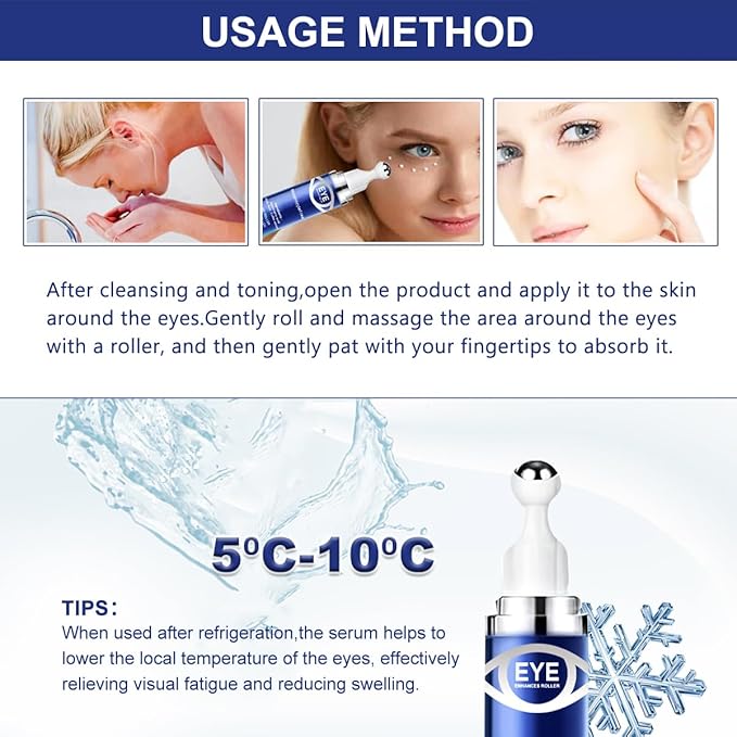 5% Caffeine Eye Serum Anti Aging, Eye Serum with Acid Niacinamide peptides for Puffy Eye Bags Fine Lines Dark Circles Wrinkles, Under Eye Cream with 360° Eye Roller Massage Ball for Men& Women