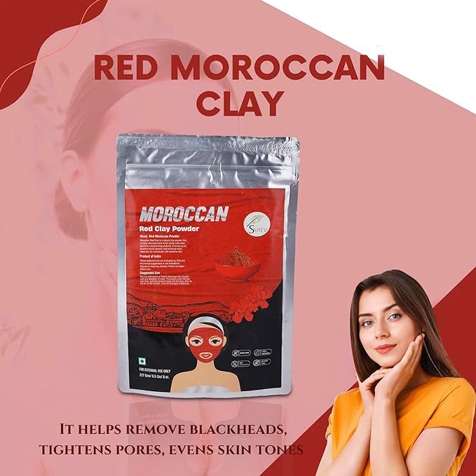 SVATV Red Moroccan Clay Powder | Red Clay | Skin care| Hair Mask | Face Scrub | Skin Care Detox -227 Gram, Half Pound, 8 Ounce
