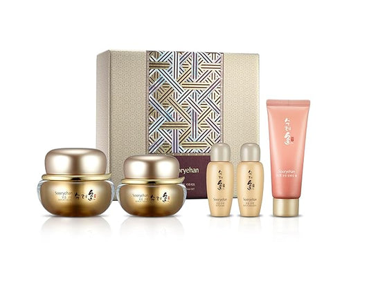 Sooryehan Boyun Luxury Korean Skin Care Gift Set (5.24 fl oz) - Red Ginseng Toner, Emulsion, Cleansing Foam & Moisturizer Cream by LG Beauty