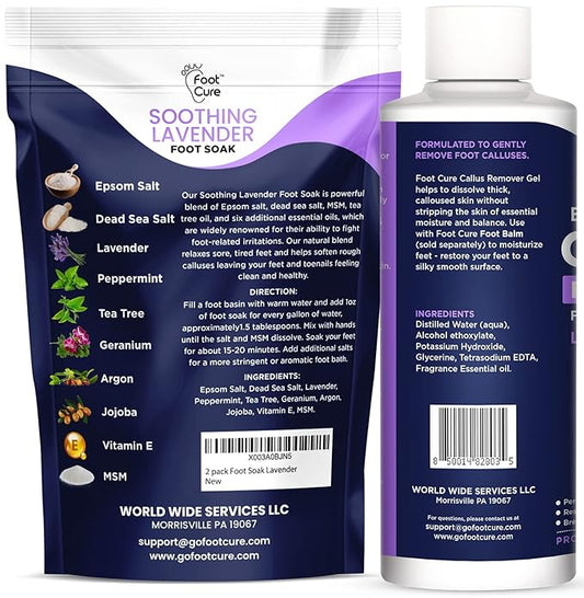 Lavender Foot Soak & Callus Remover Gel Kit - Extra Strength Callus Remover Gel for Feet, Remove Calluses with Epsom Salts, Dry Cracked Heels & Foot Odor, at Home Pedicure - Foot Care for Tired Feet