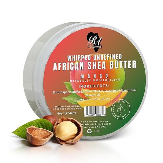 RA COSMETICS Whipped Shea Butter Mango - 6oz | 100% Pure and Natural African Shea Butter for Men & Women - Ultimate Handcrafted Moisturizer with Essential Vitamins for Radiant Skin & Luscious Hair